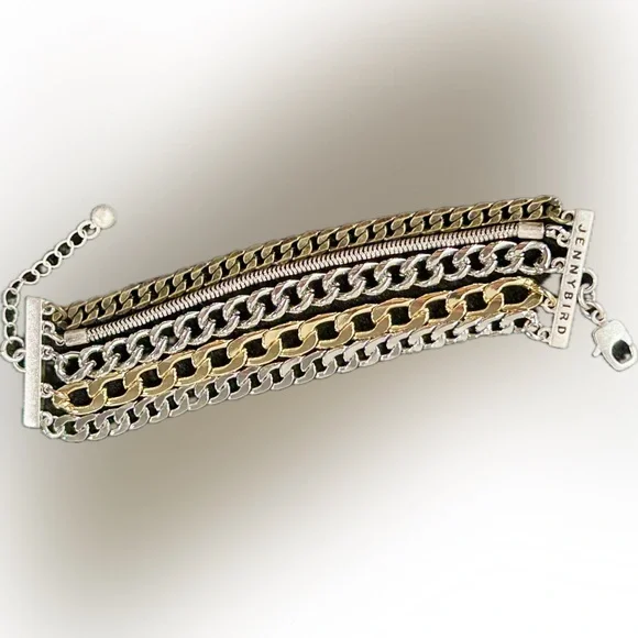 Jenny Bird Mixed Chain Austin Cuff Bracelet – Gold & Silver Tone - Picture 3 of 8